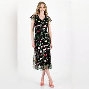 Sam Edelman Women's Fresh Cut Embroidery Cold-Shoulder Midi Dress